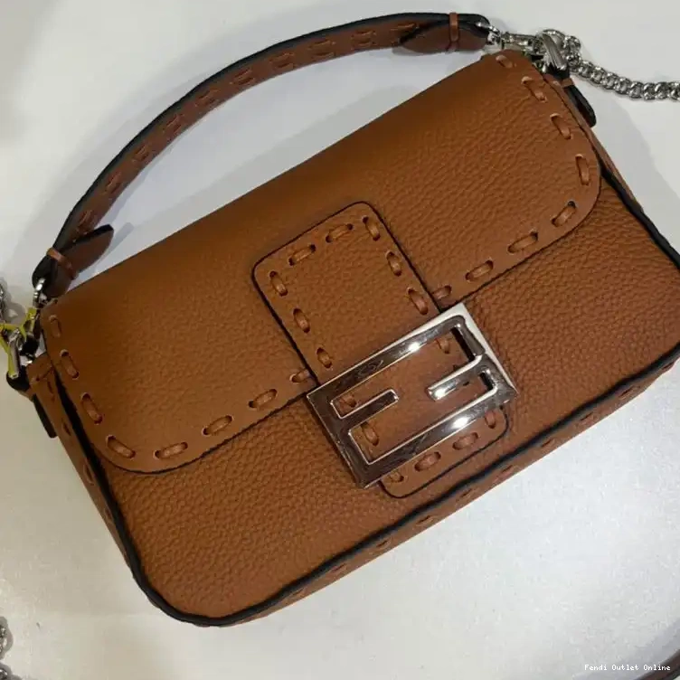 Affordable Romano Brown Cuoio Fendi Bag Mini Selleria Leather In Baguette 0706
